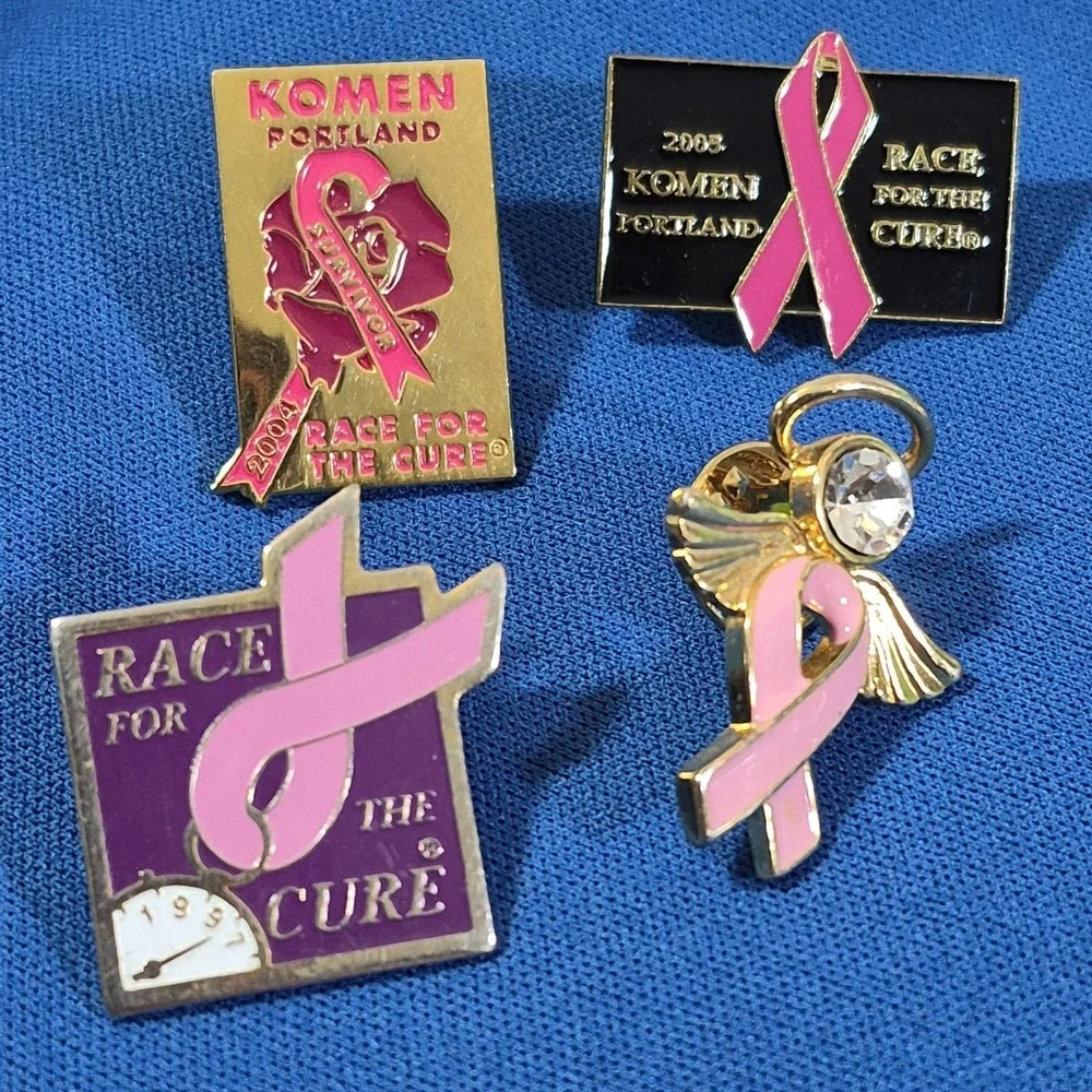 Breast Cancer Pink Ribbon Susan Komen Race for the Cure Lapel Hat Pins Lot of 8